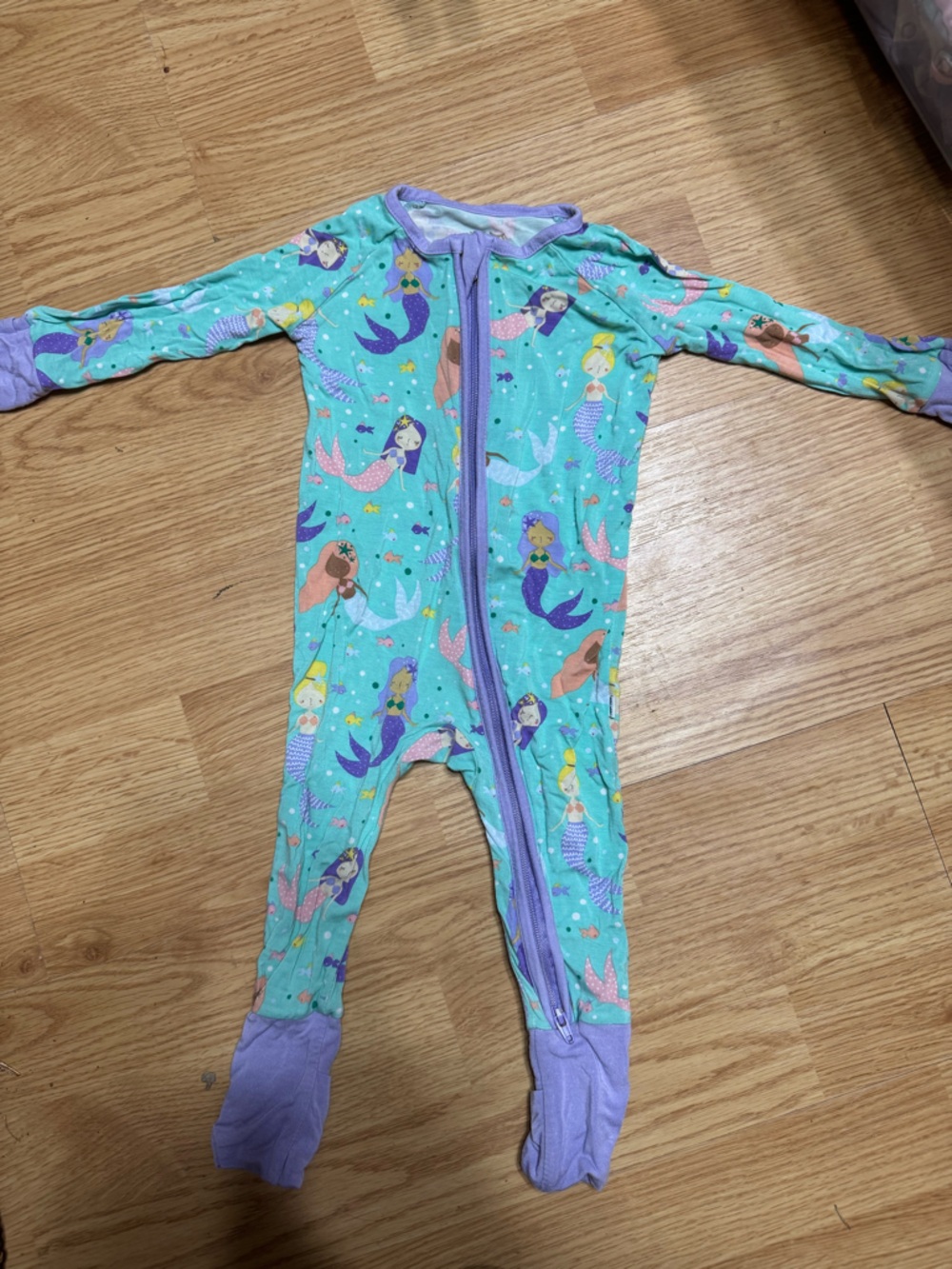 Little Sleepies Teal Mermaid Footed One-Piece Pajamas with Purple Trim